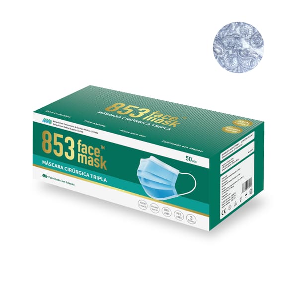 853 Face Mask ™ ASTM Level 3 口罩50片非獨立包裝（葡國腰果花紋）